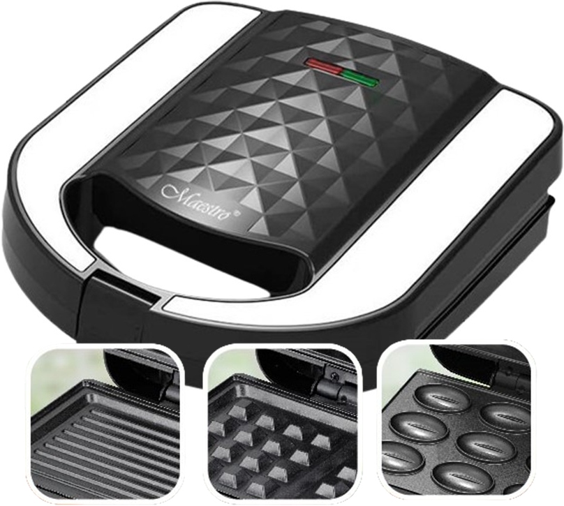 Trzy wymienne płytki: grillowa, gofrowa i do ciasteczek