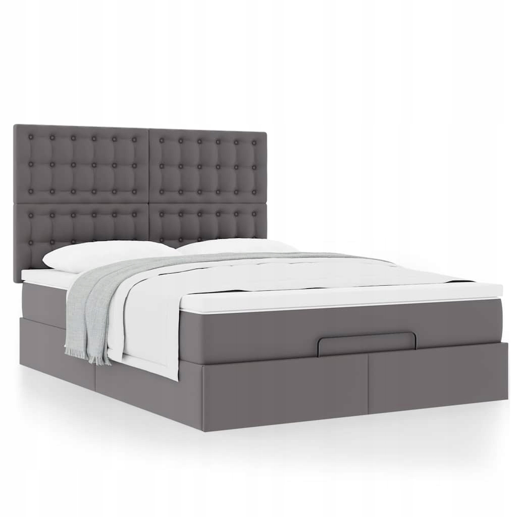 Rama łóżka otomana z materacem szara 140x190 cm Lumarko – Komfort i styl w Twojej sypialni