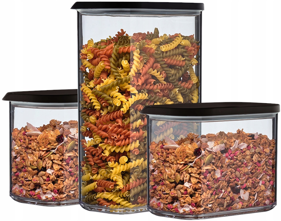 Zestaw Pojemników Modula 3szt. Black – Praktyczne rozwiązanie do przechowywania żywności