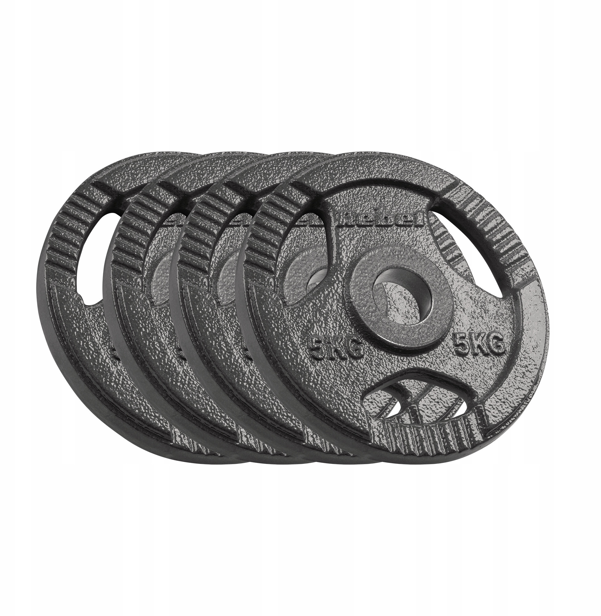 Obciążenie żeliwne olimpijskie zestaw 4x5kg, otwór 51mm, talerz z uchwytami, REBEL ACTIVE – Idealne do treningu siłowego