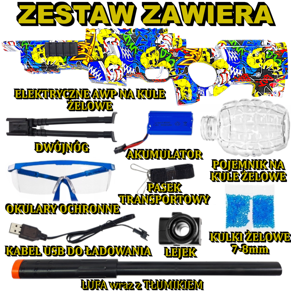 Snajperka AWP AUTOMAT Na Kulki Żelowe Wodne Orbeez Karabin Elektryczny CS2 TOMDORIX