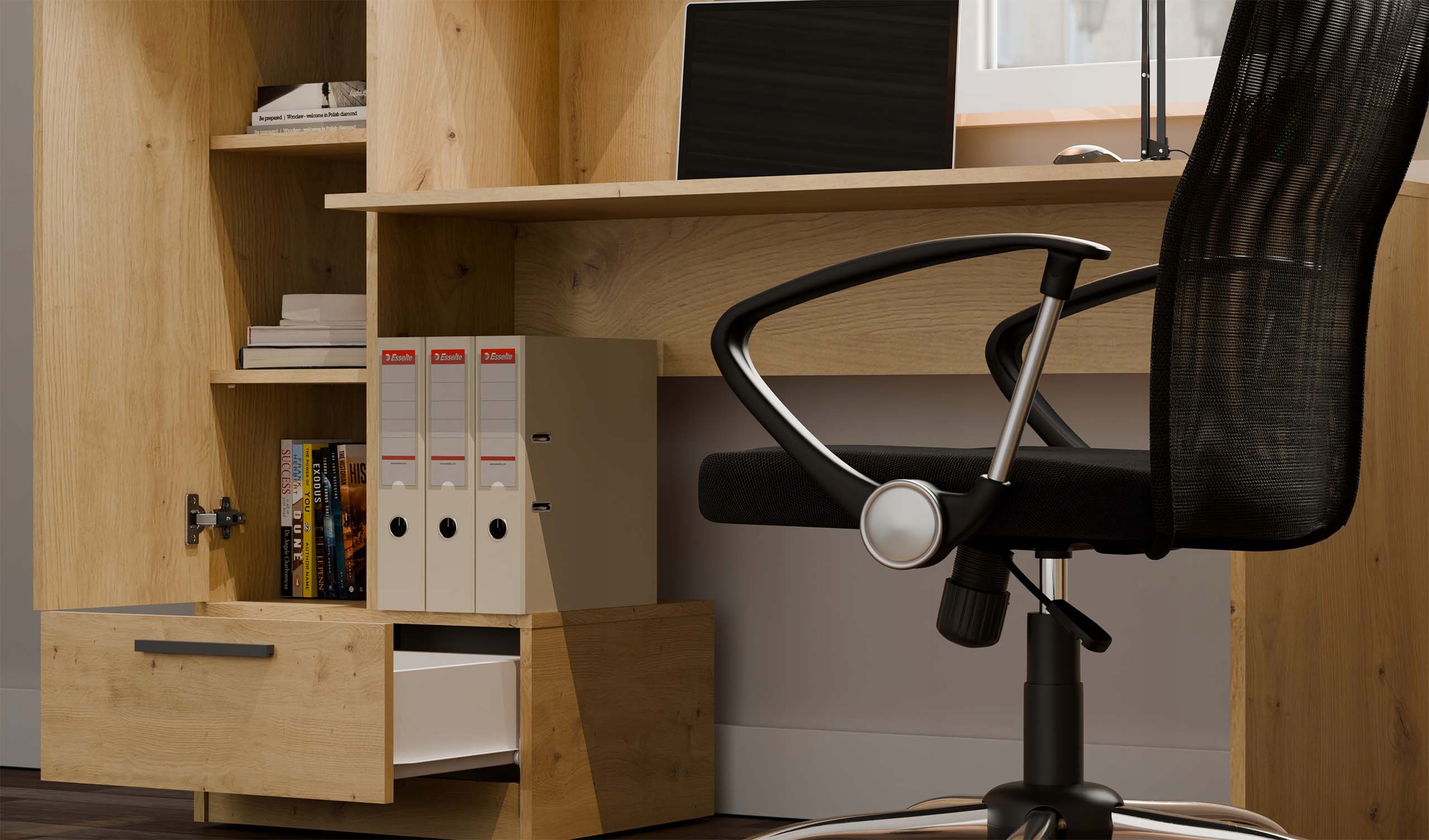 Przemyślane rozwiązania do przechowywania – Zintegrowany regał z zamykanym schowkiem