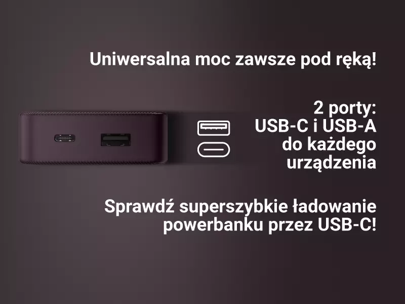 Lekki i kompaktowy powerbank z USB-C i USB-A