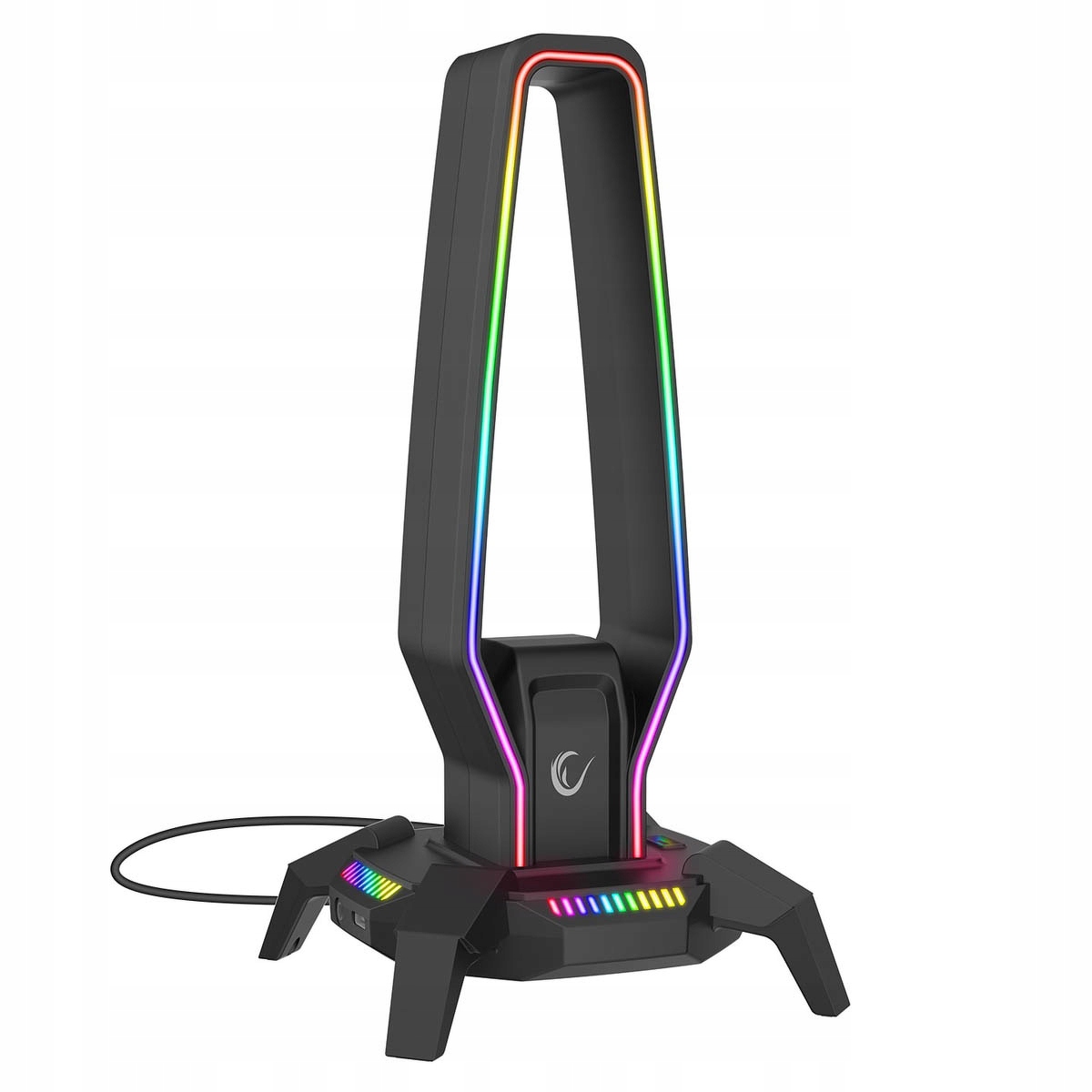 Rampage Stojak na słuchawki IGRIS RGB USB, USB-C, czarny – Idealne rozwiązanie dla Twojego biurka