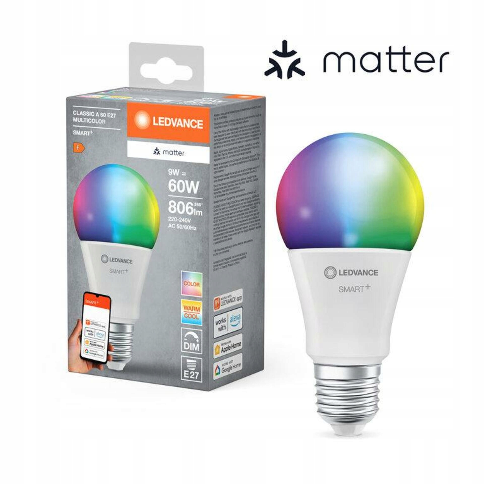 LEDVANCE SMART+ MATTER Multicolor Classic A60 9W - E27 Żarówka Smart