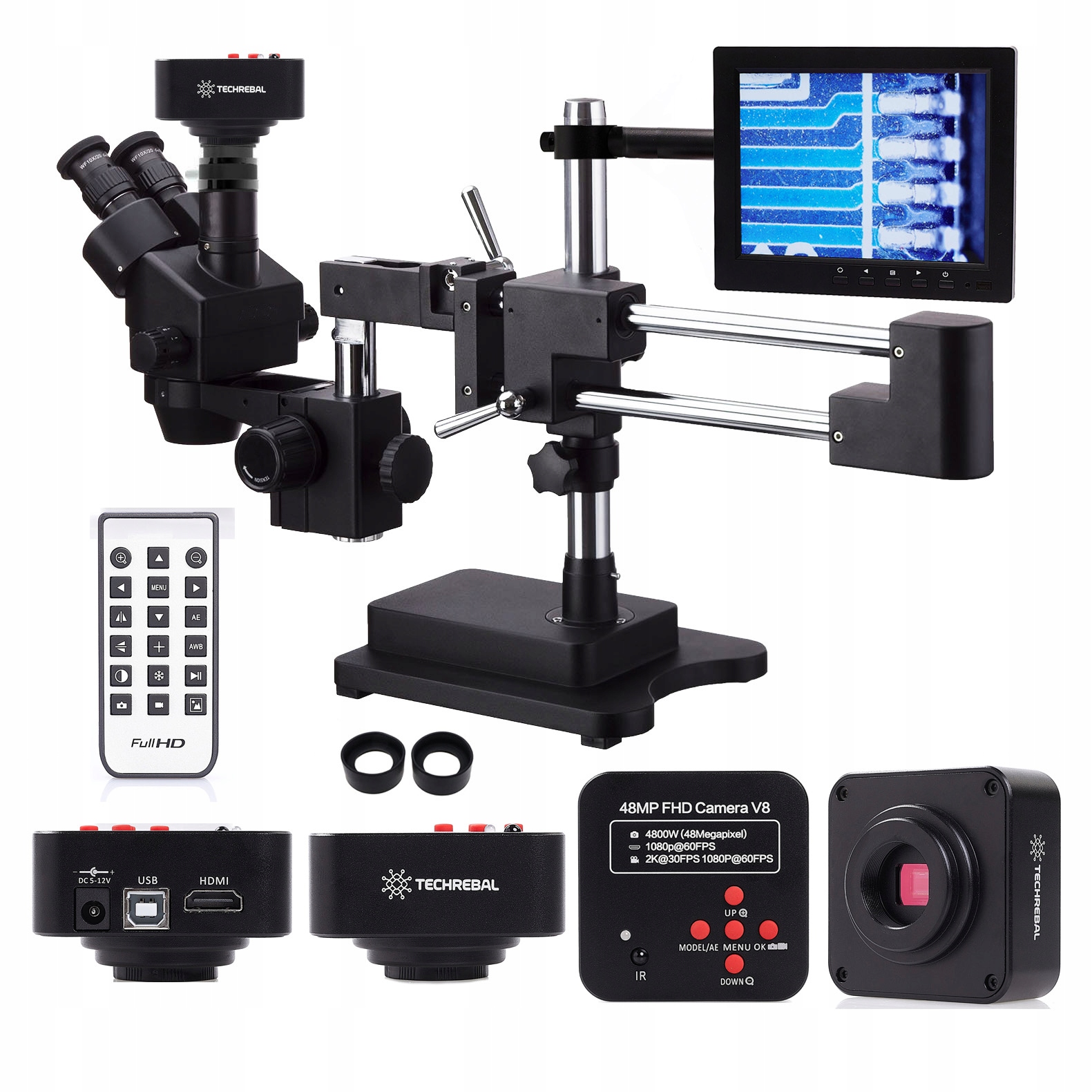 Mikroskop Optyczny 10HW Kamera 48MP Zestaw Oświetlenie Wyświetlacz 8 Cali – Doskonałe narzędzie do precyzyjnych obserwacji