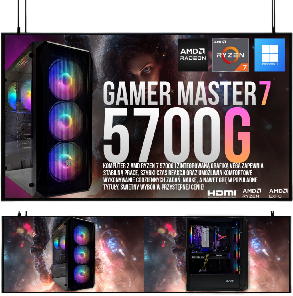 ZESTAW RYZEN GAMER MASTER 7|RYZEN 7|VEGA 8|32GB|1TB| WI-FI|WIN 11
