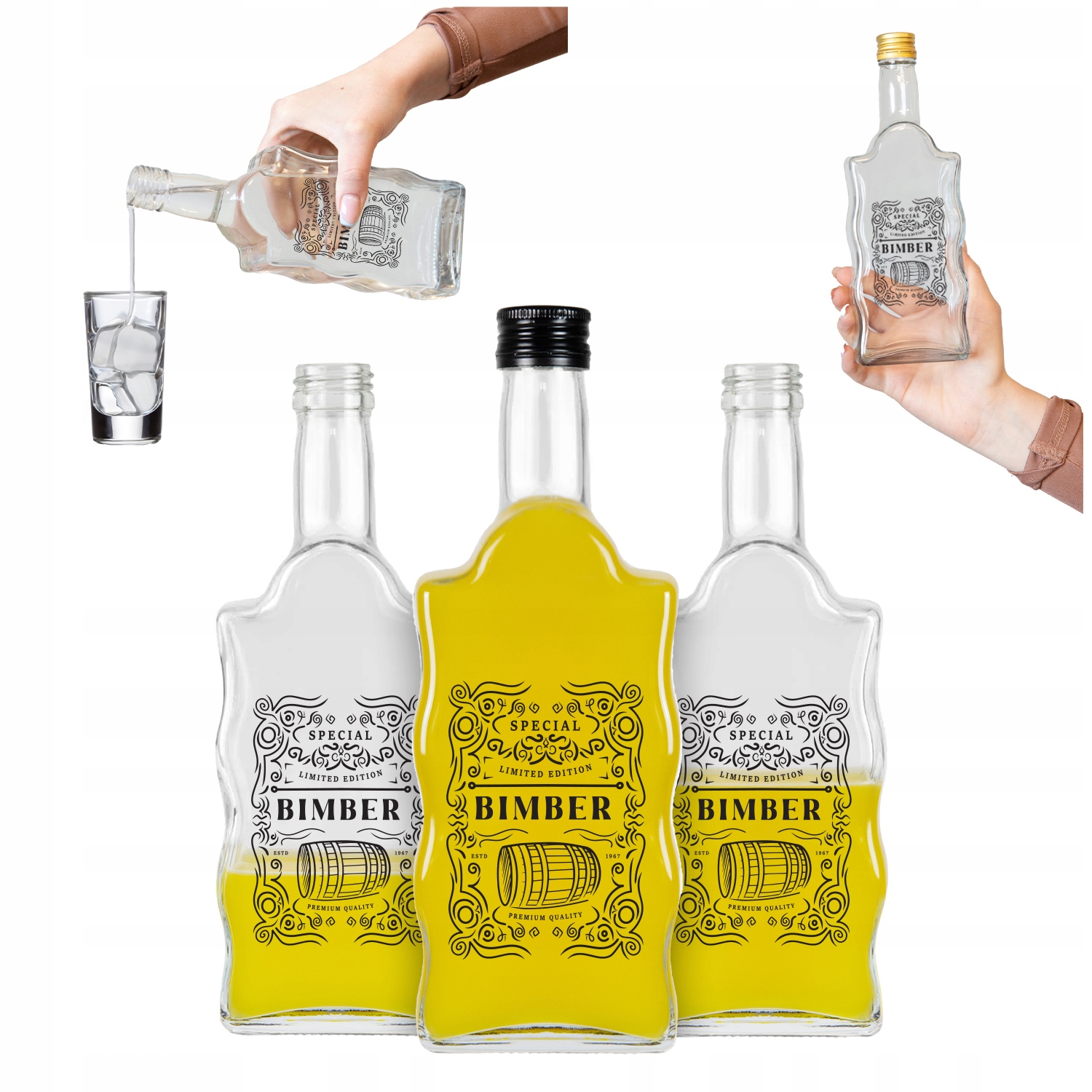 5x BUTELKI FALA 500 ml Z NADRUKIEM NA BIMBER WÓDKĘ NALEWKI – Idealne do przechowywania alkoholi