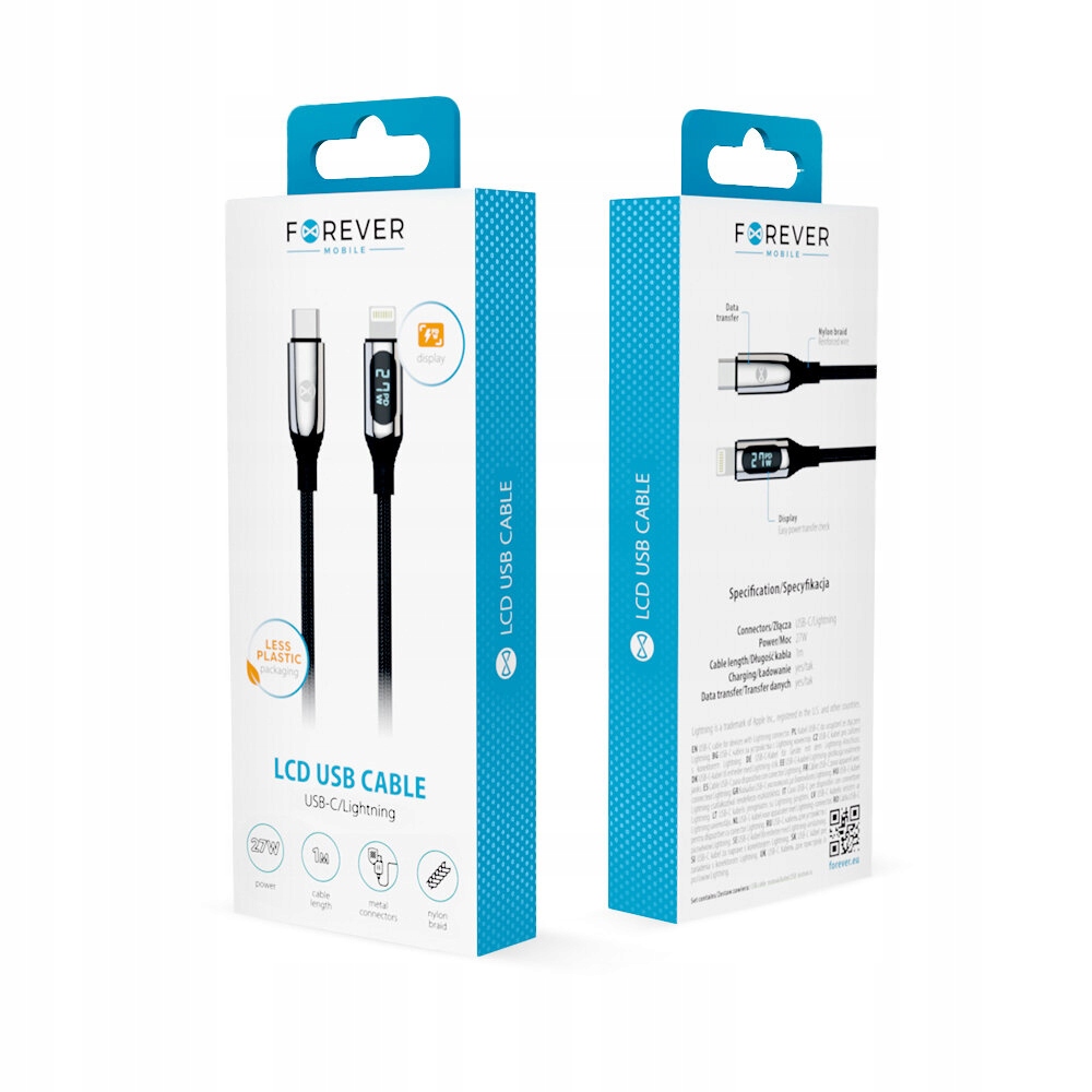 Kabel LCD USB-C - Lightning 1,0 m 27W czarny – Szybkie ładowanie i przesył danych