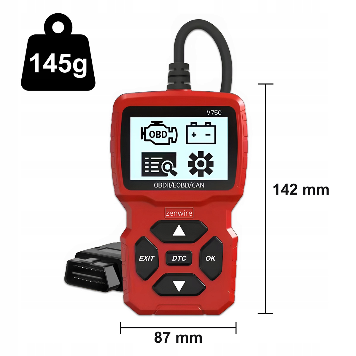 Zawartość zestawu i wymiary urządzenia Zenwire V750