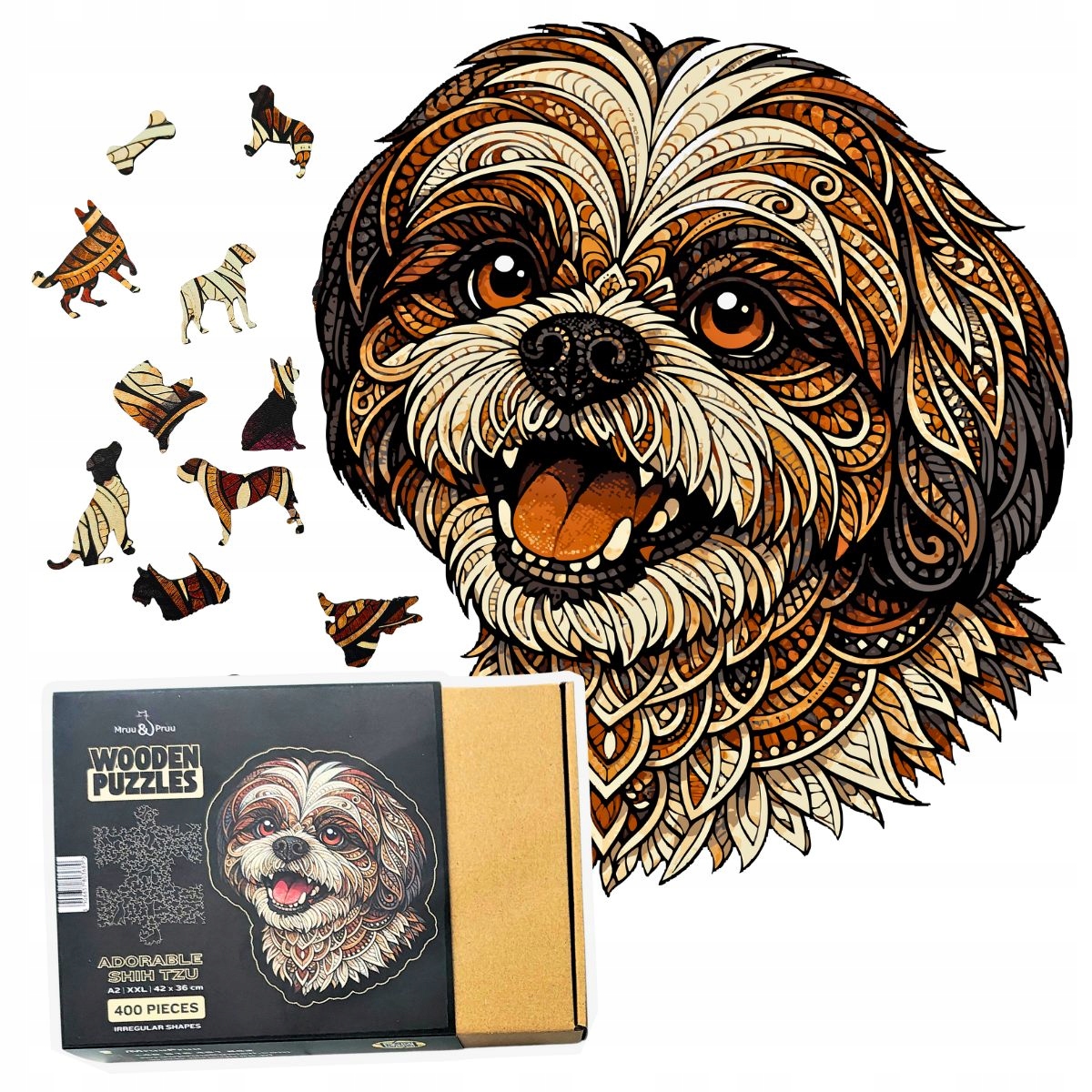 Puzzle Drewniane Shih Tzu Uroczy Piesek 400 el. – Radość z układania dla miłośników psów