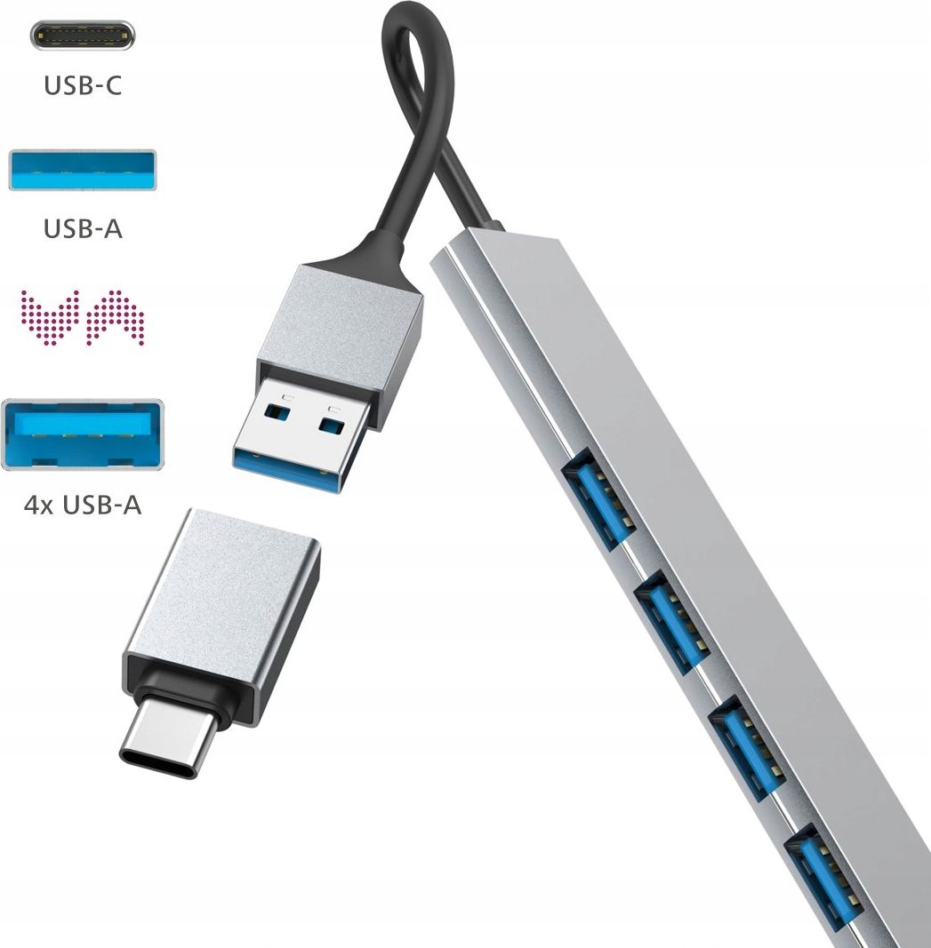 Hub rozdzielacz Hama 4 x USB + adapter USB C Kod producenta 00200141