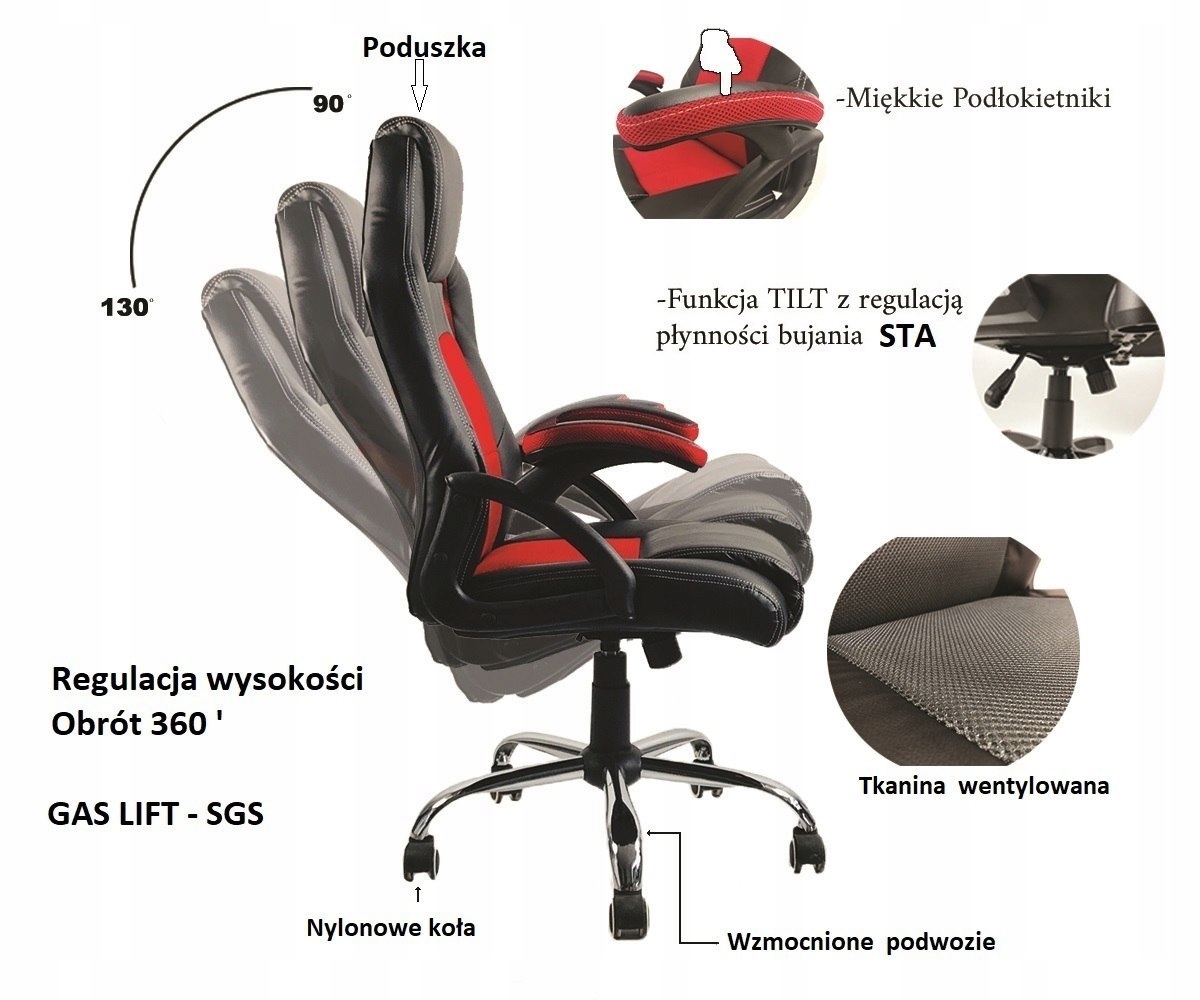 Funkcjonalność TILT i regulacja wysokości siedziska