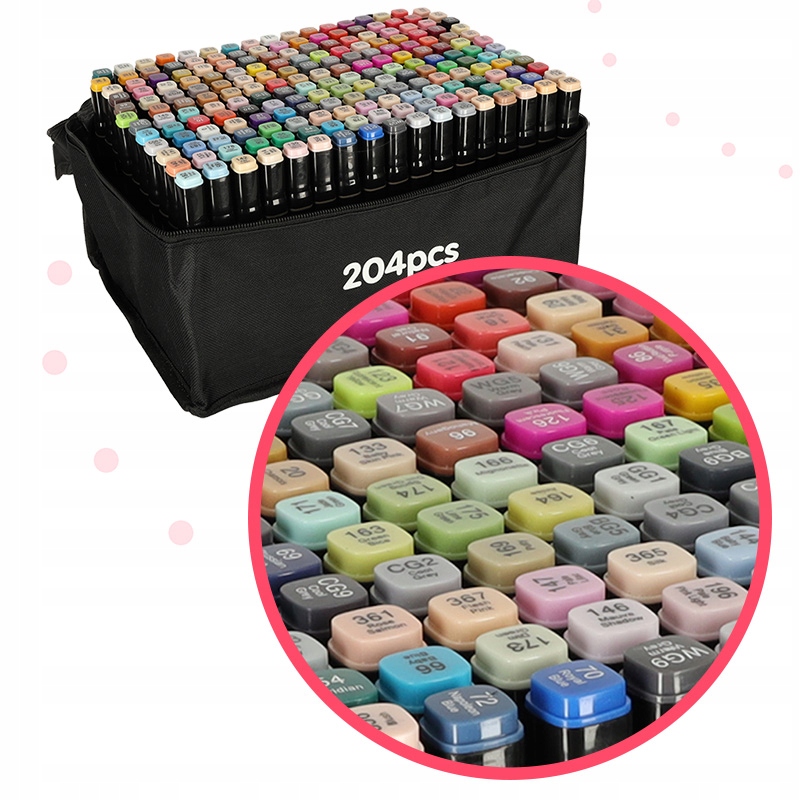 KIK Markery dwustronne alkoholowe w etui 204 + podstawka – Odkryj swoją kreatywność!