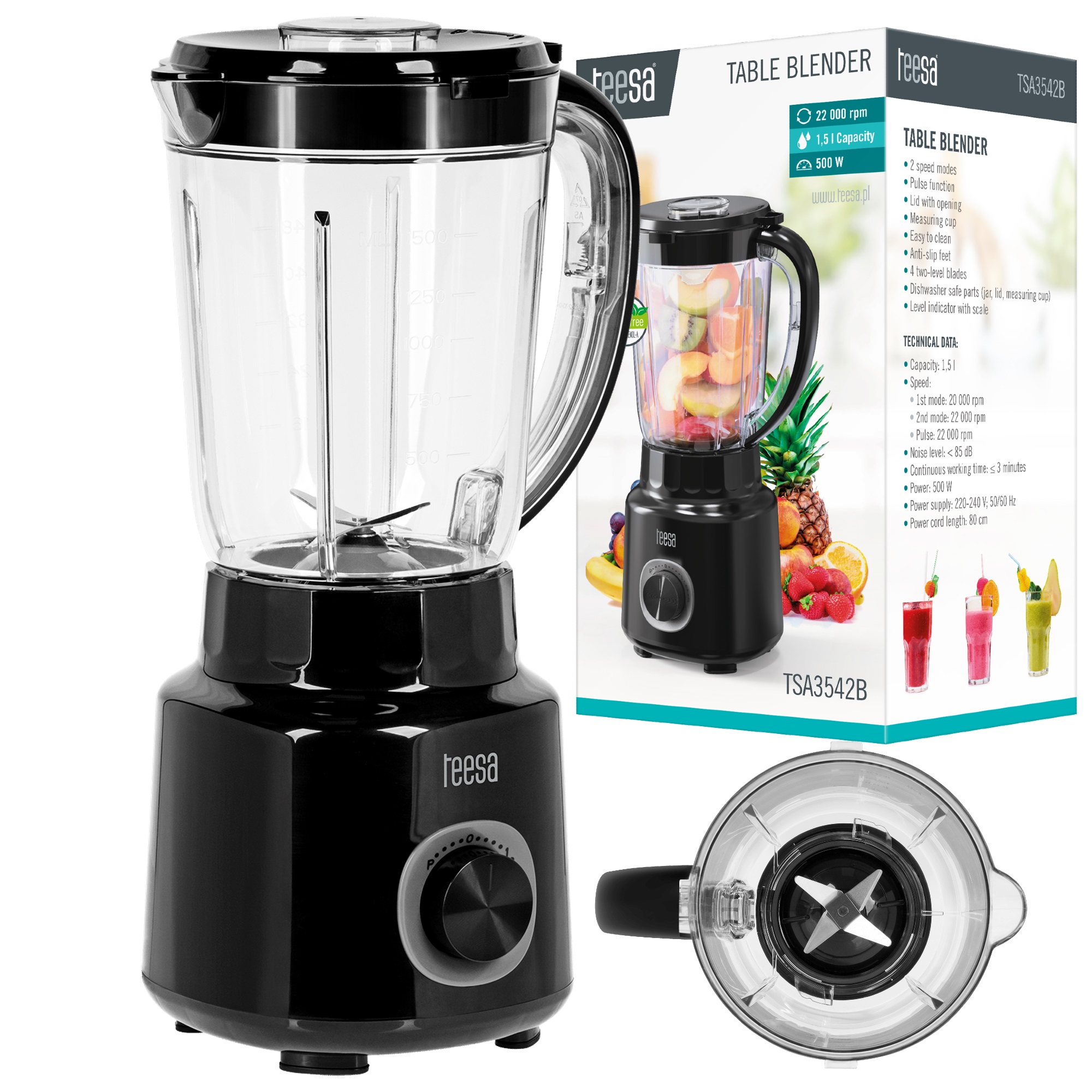 Blender kielichowy TEESA TSA3542B 500W – Idealny do Twojej kuchni