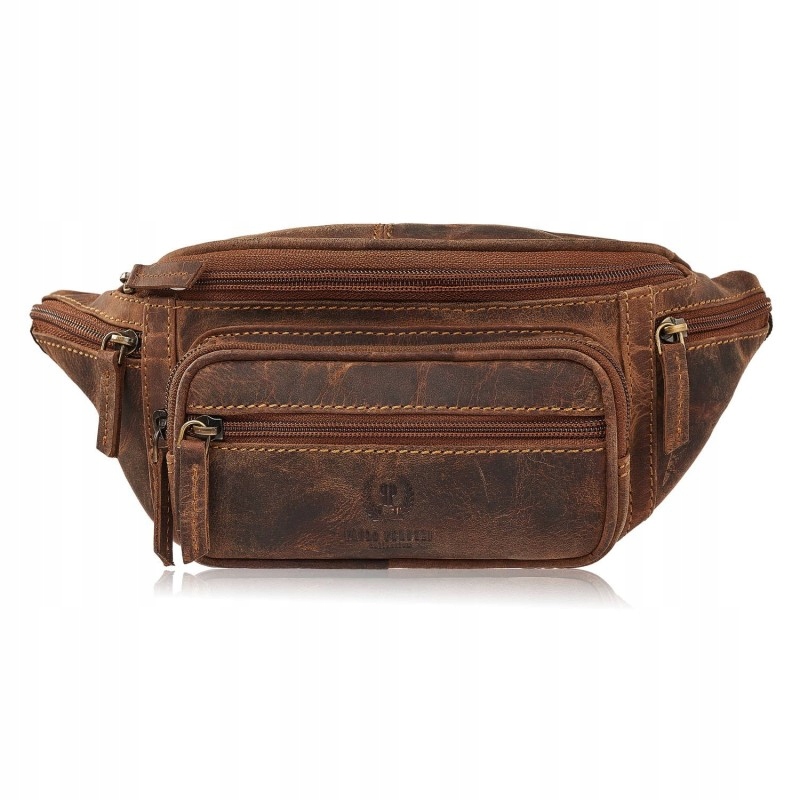 Saszetka męska skórzana klasyczna nerka biodrowa brązowa vintage T-136-HBR – Styl i funkcjonalność w jednym