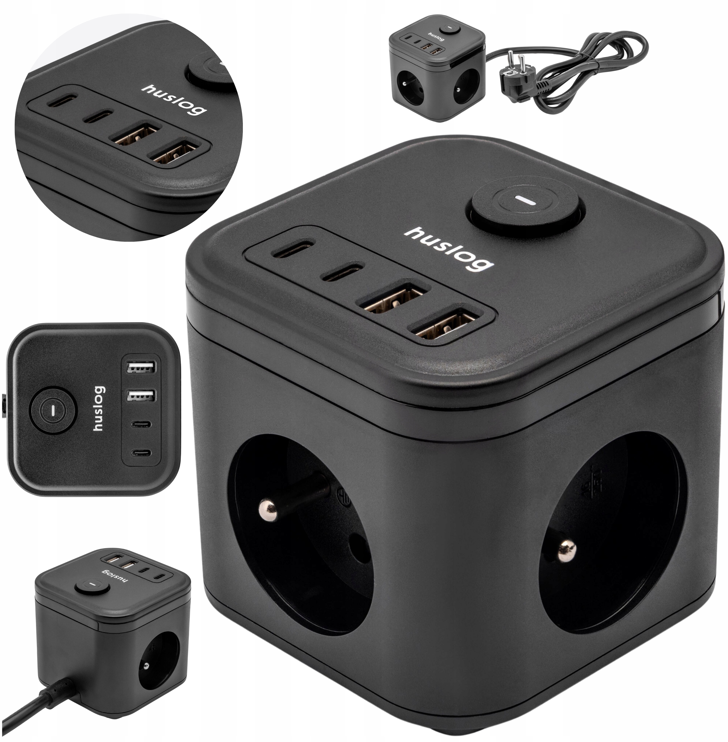 Huslog Przedłużacz kostka z USB – Wygodne zasilanie dla Twoich urządzeń