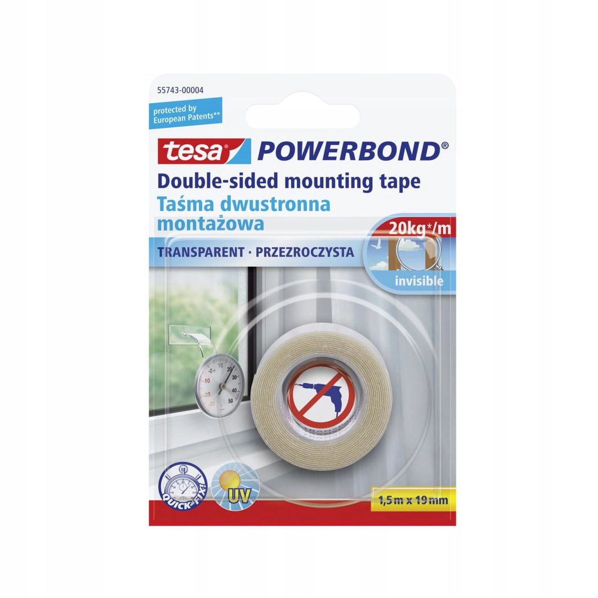Tesa Powerbond Montageband Transparent 1,5m x 19mm – Idealne rozwiązanie do mocowania