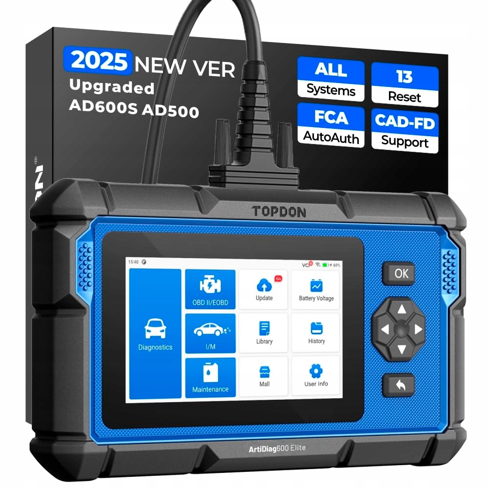 Miernik i tester OBD2 – TOPDON ArtiDiag600 Elite 2025 z 13 funkcjami