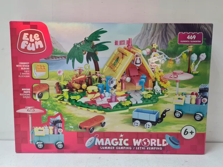 Wesoły kemping z namiotem i wózkiem z napojami