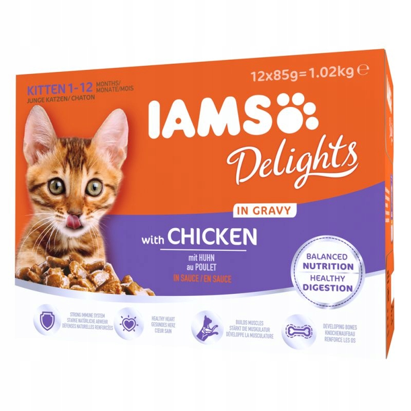 IAMS Delights bogata kurczaka w sosie 85g kocięta – Pyszna karma dla Twojego kota