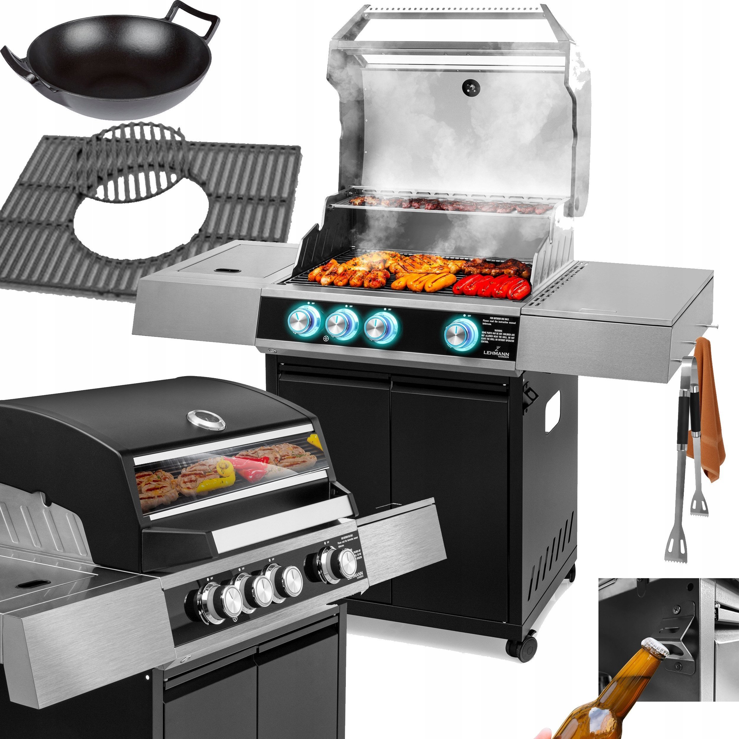 GRILL GAZOWY PREMIUM 3+1 RUSZT ŻELIWNY POKRYWA Z OKIENKIEM 13kW 4 PALNIKI EAN (GTIN) 5905999060576