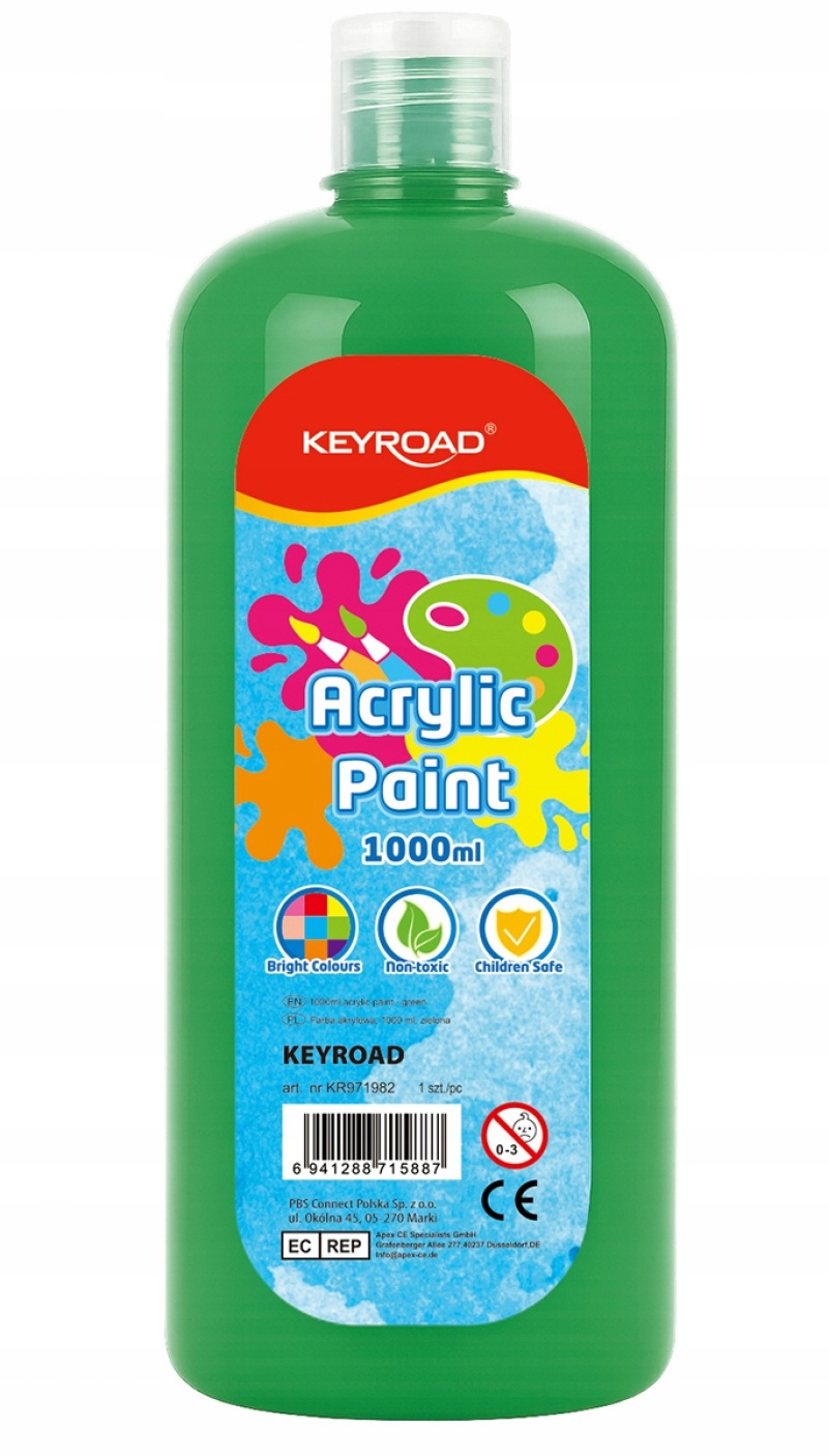 Farba akrylowa KEYROAD 1000ml butelka zielona* – Idealna do twórczości