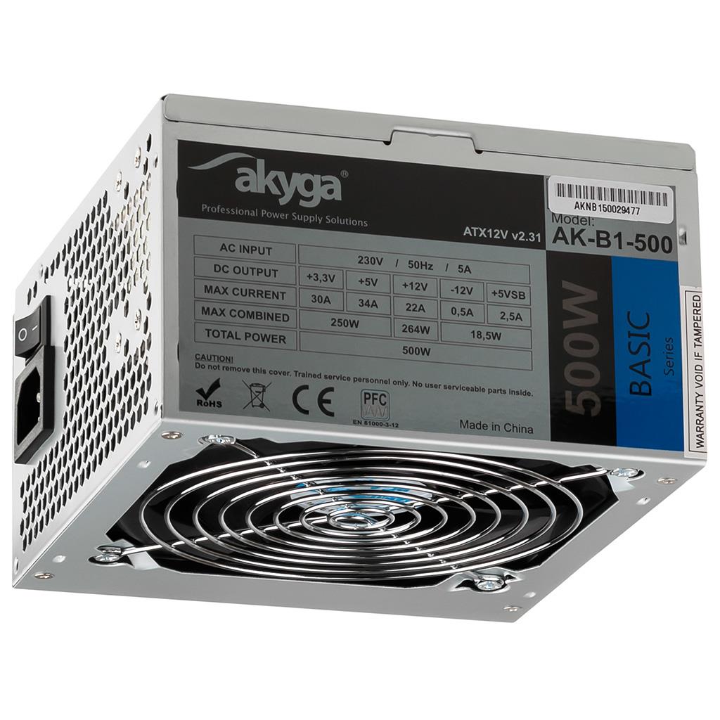 Zasilacz Akyga Basic 500W (AK-B1-500E) – Niezawodne źródło zasilania dla Twojego komputera