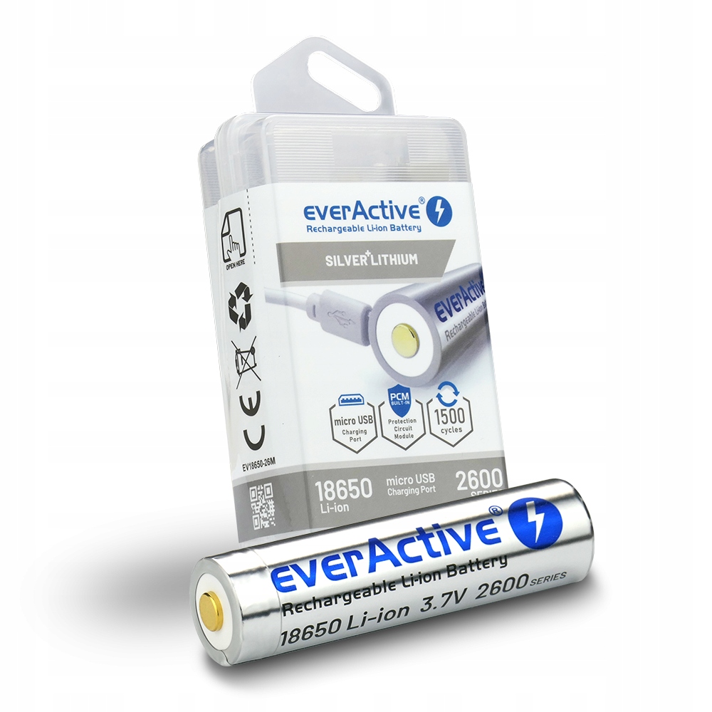 Akumulator EverActive 18650 3,7V Li-ion 2600mAh micro USB – Niezawodne zasilanie dla Twoich urządzeń