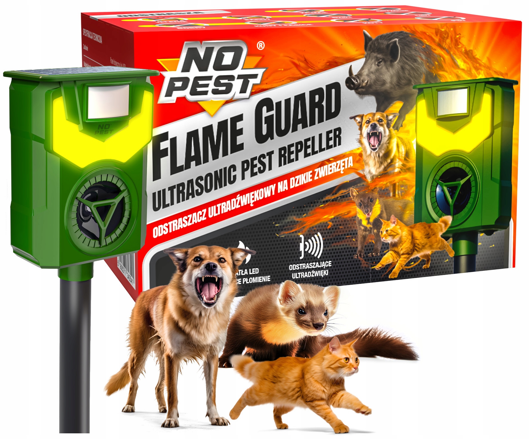 Ultradźwiękowy Solarny Odstraszacz Zwierząt NO PEST - Flame Guard – Skuteczna ochrona Twojego otoczenia