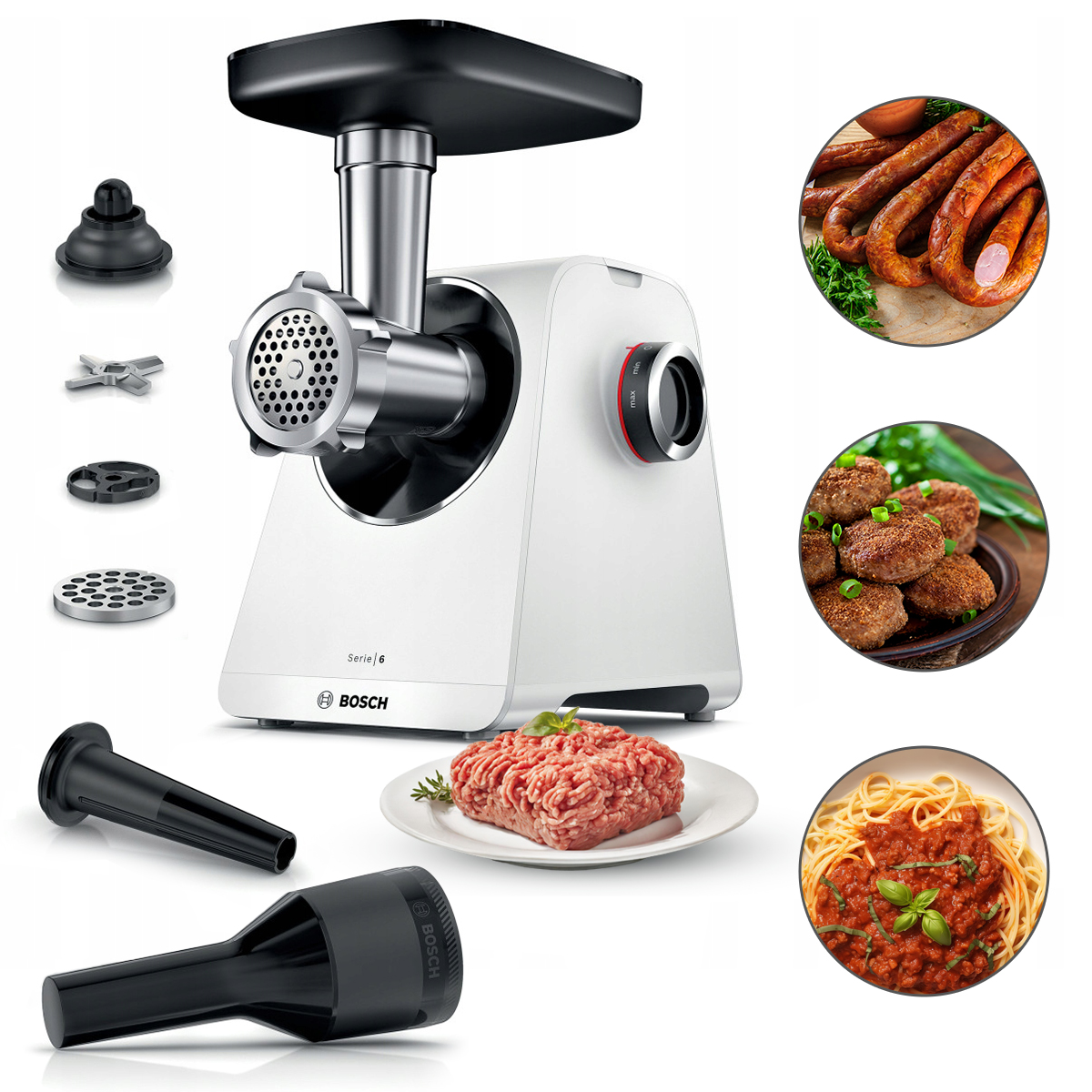 Maszynka do mięsa Bosch Serie 6 MFWS607W – Wydajność i komfort w kuchni