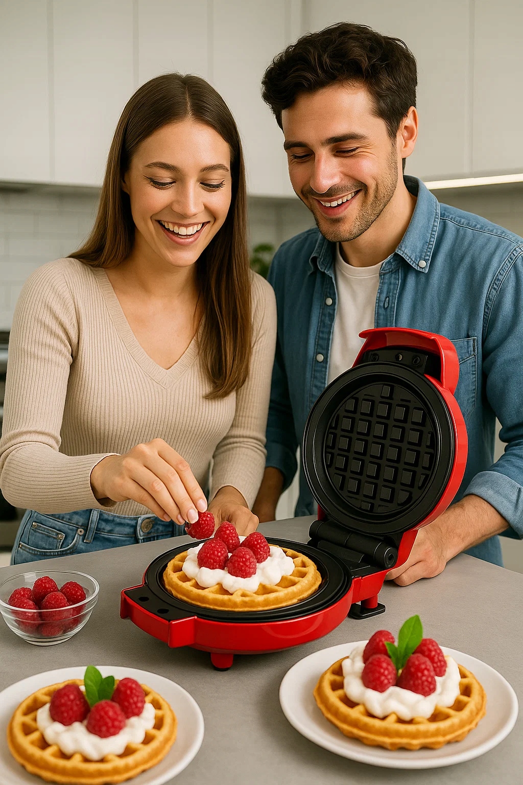 GOFROWNICA MINI GOFRY MOCNA NIEPRZYWIERAJACA 8 PŁYTEK 4 WZORY CZERWONA RED Bezpieczeństwo nienagrzewające się uchwyty nóżki antypoślizgowe zabezpieczenie przed przegrzaniem