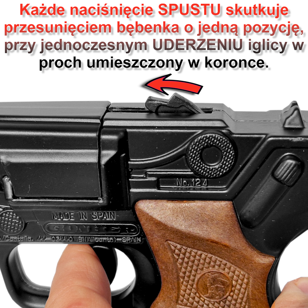 GONHER Hiszpański Metalowy Pistolet Parabellum LUGER Na Kapiszony 8-Strzałowy TOMDORIX