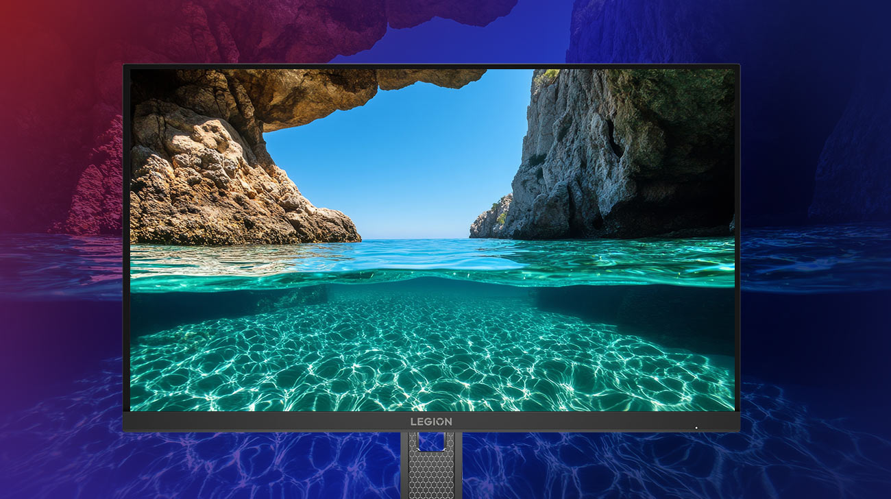 Kolorowa wizualizacja na ekranie monitora Lenovo Legion 27QD-10