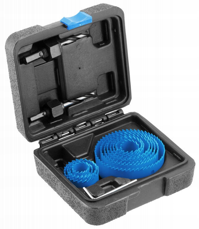 Zestaw zawiera różne rozmiary otwornic – Od 19 mm do 75 mm