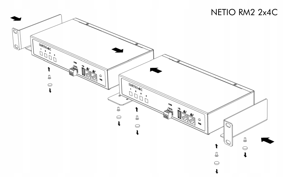 Montaż w pozycji 1U z dołączonymi śrubami M6