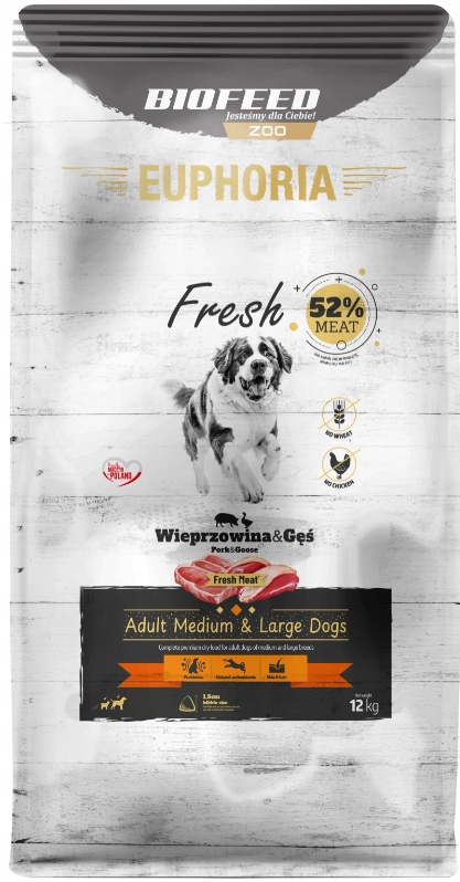 EUPHORIA Fresh Meat Adult Wieprz/Gęś XL 12KG – Pełnowartościowa karma dla psów