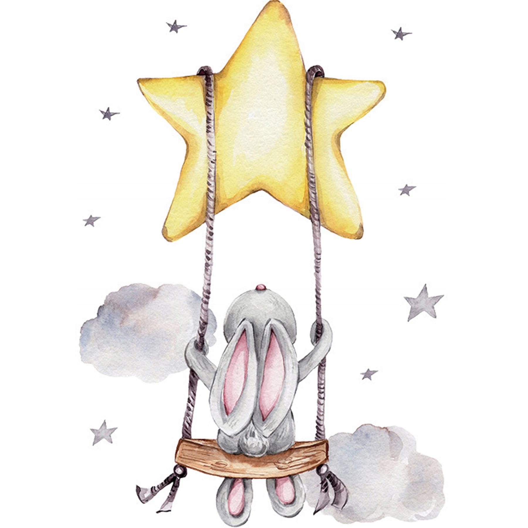 SIPO-WS63025 NAKLEJKI NA ŚCIANĘ KRÓLIK HUŚTAWKA – Kolorowa dekoracja do pokoju dziecka