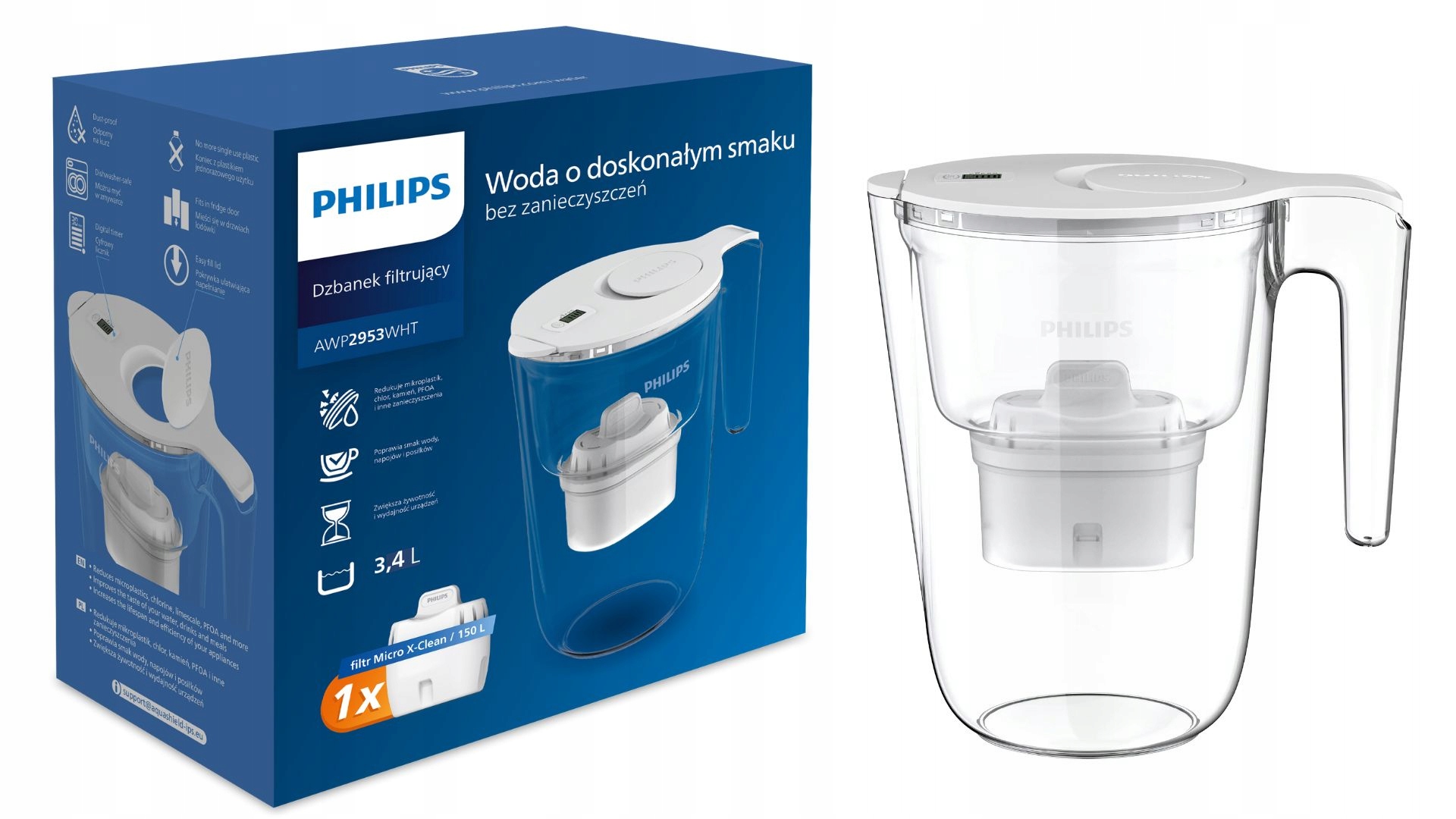 Dzbanek filtrujący PHILIPS AWP2953WHT/10 – Czysta woda w Twoim domu