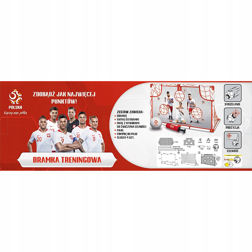 Elementy zestawu: bramka, siatka, piłka i akcesoria
