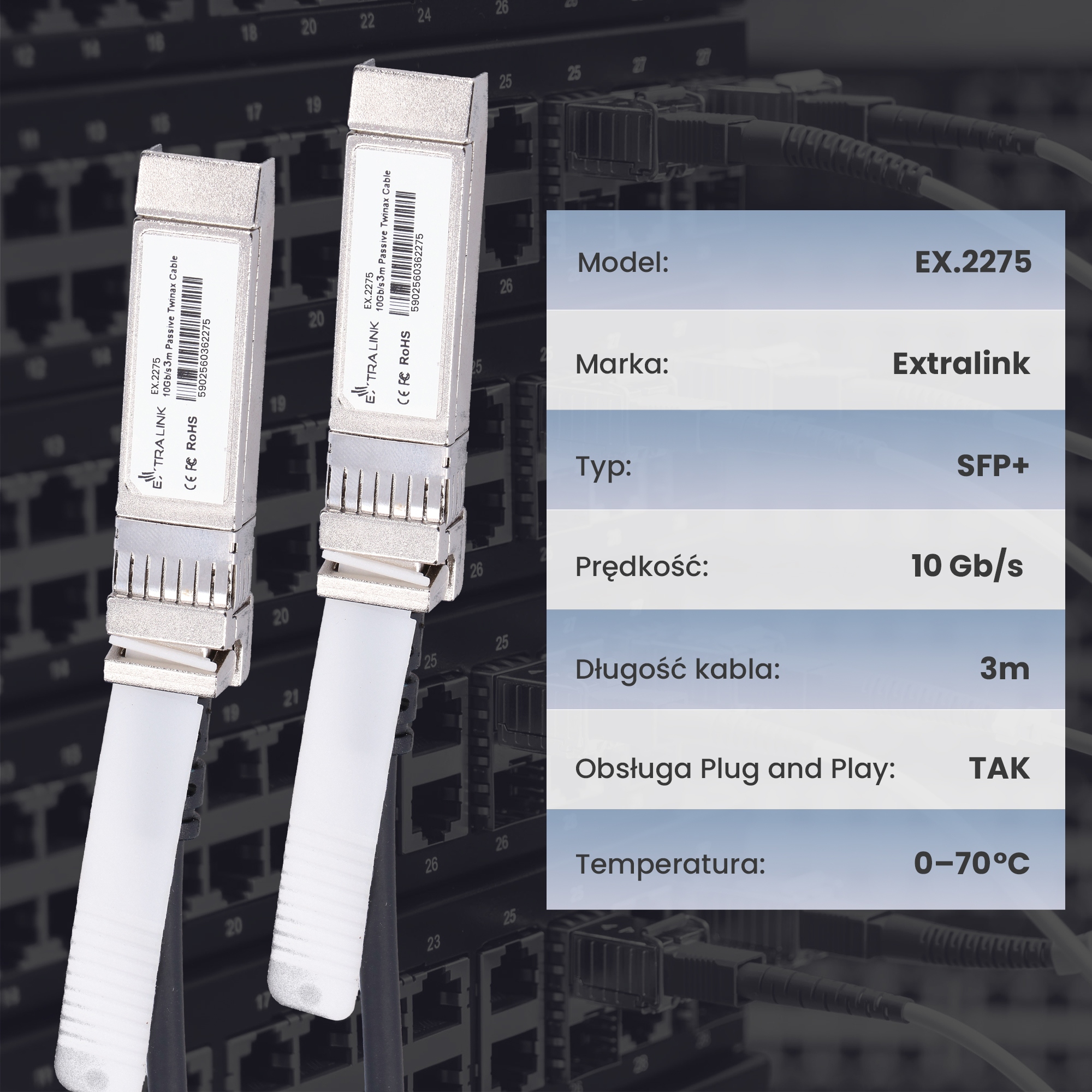Cechy szczególne kabla Extralink DAC SFP+ 10G