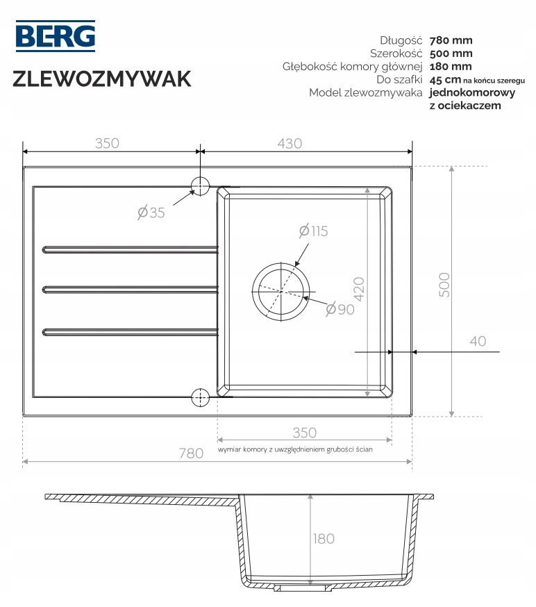 Przestronność – Wymiary 780 x 500 mm