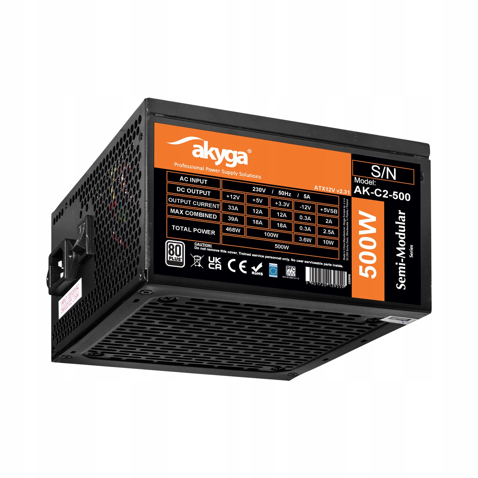 Zasilacz pół-modularny ATX AK-C2-500 500W – Stabilne źródło energii dla Twojego komputera