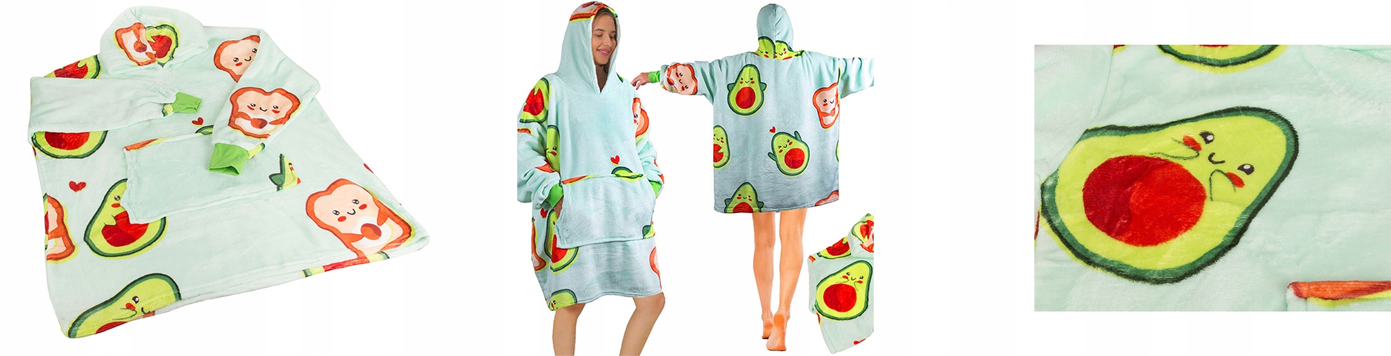 Bluza Koc OVERSIZE XXL 2W1 Gruba Futrzak z Kapturem AWOKADO – Komfort i styl na chłodne dni