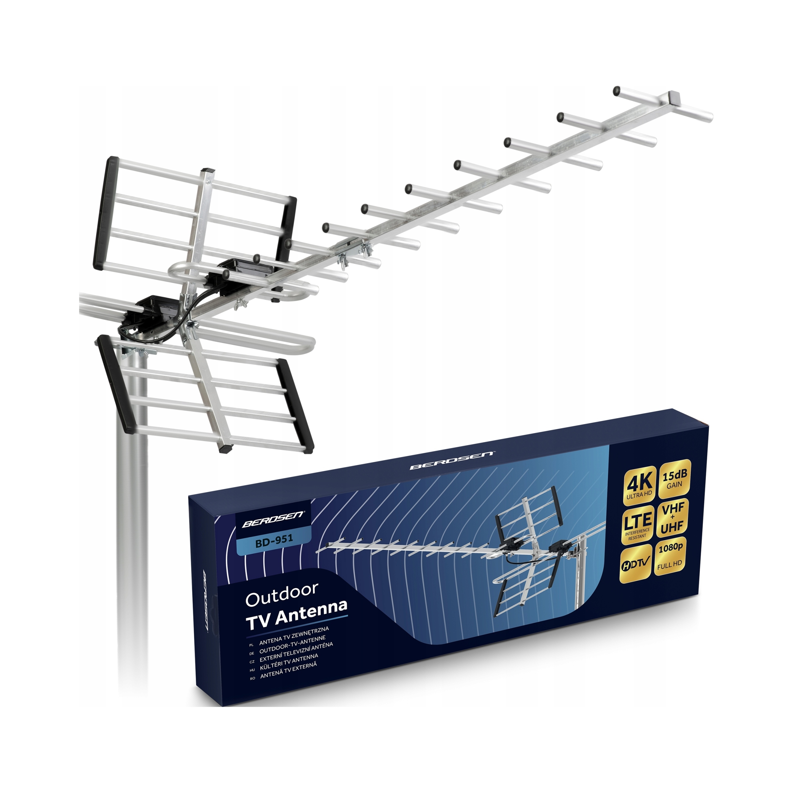 Antena zewnętrzna kierunkowa TV ultra HD 4K BD-951 – Odbierz telewizję w najwyższej jakości