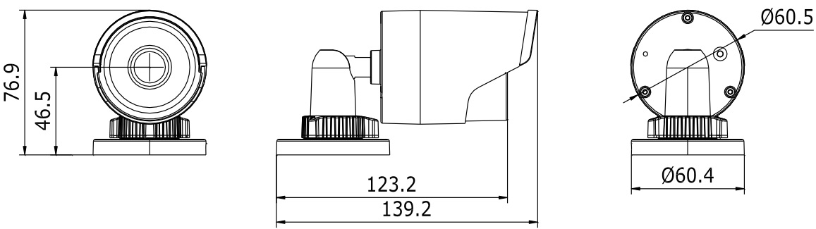 Wymiary kamery Hikvision DS-2CD2010-I w milimetrach.