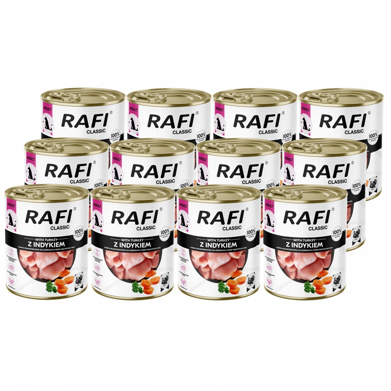 Mokra karma dla psa Rafi Classic z indykiem zestaw 12 x 800 g – Pełnowartościowe odżywienie dla Twojego pupila