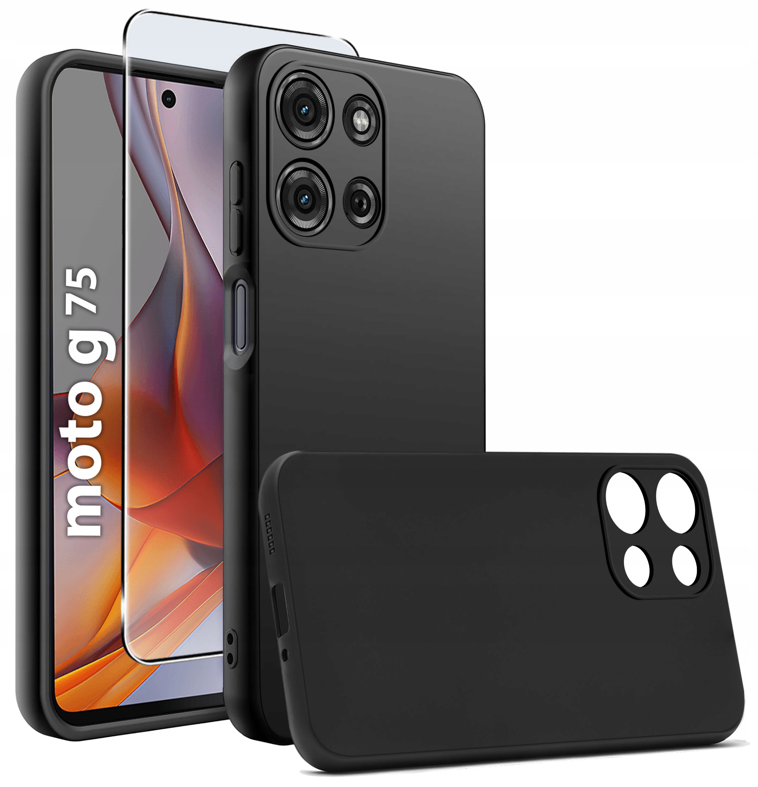 Etui do Motorola G75 5G CASE Gumowe CZARNE Matowe Silikon Slim + SZKŁO 9H – Ochrona na najwyższym poziomie