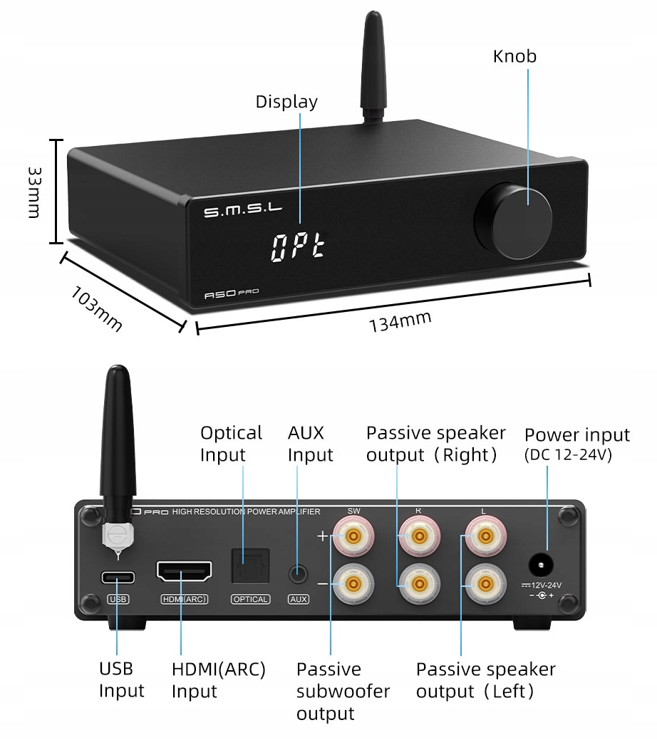 Obsługa sygnału optycznego i coax do 24bit/192kHz
