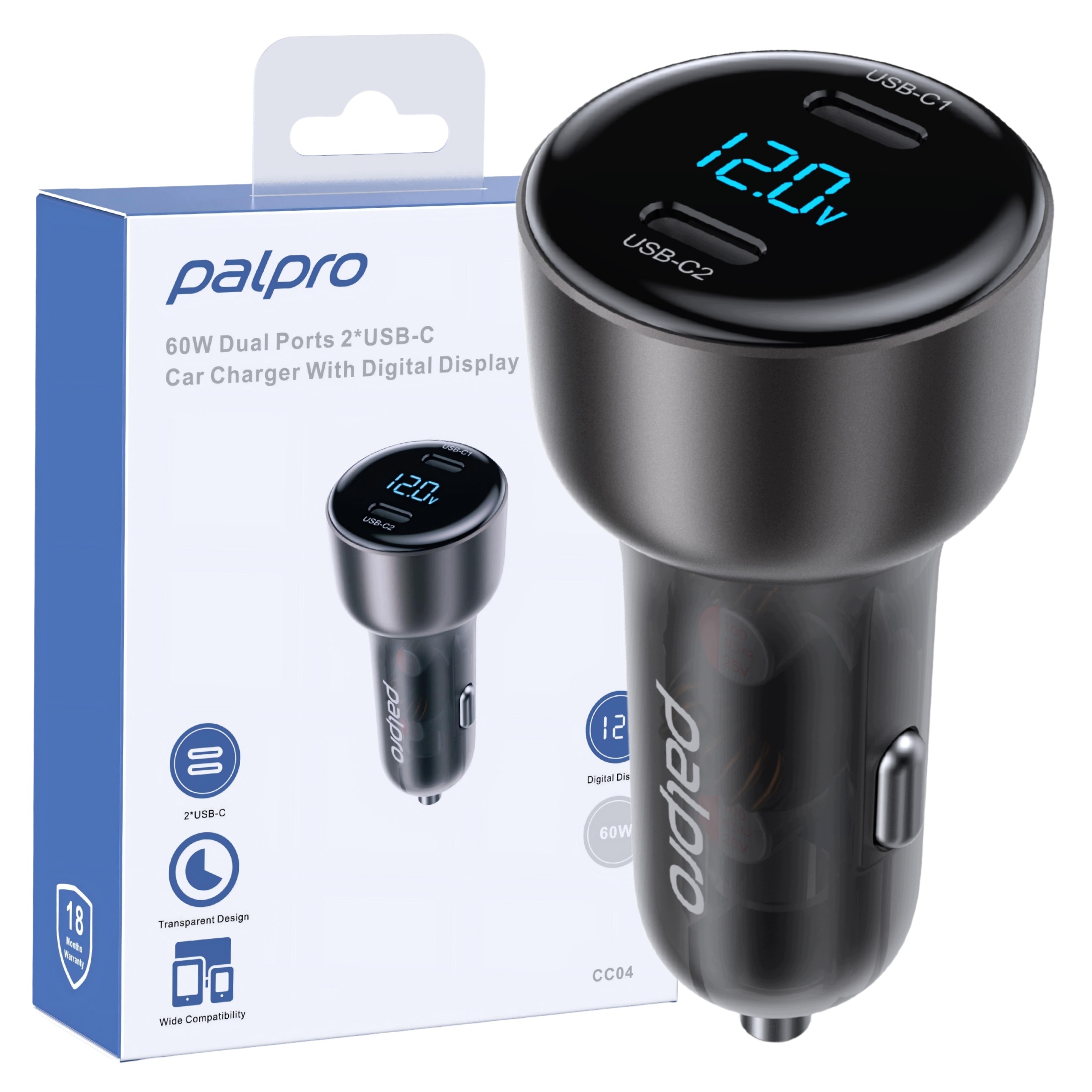 PALPRO Szybka ładowarka samochodowa do telefonu laptopa 2X USB-C 12V 60W – Wydajność i nowoczesność w Twoim samochodzie